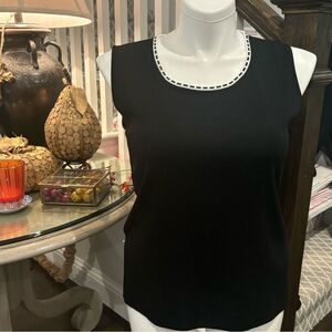 Misook Black Scoop Neck Tank with Ecru Trim size XL
